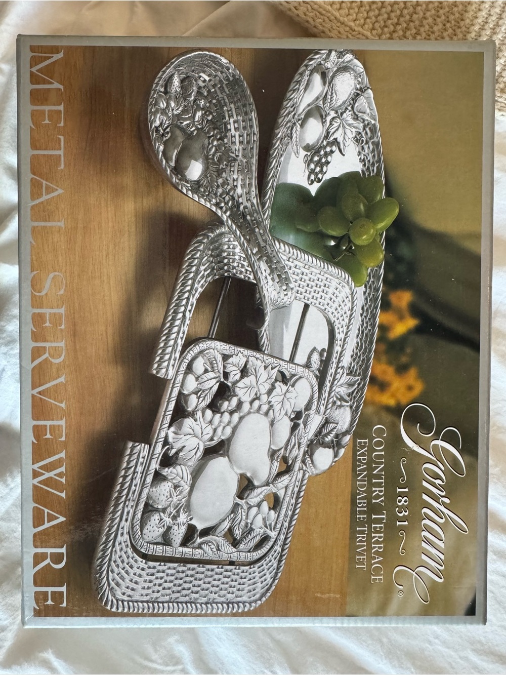 Gorham 1831 Country Terrace 13” Expandable Trivet Metal Serveware Fruit Design